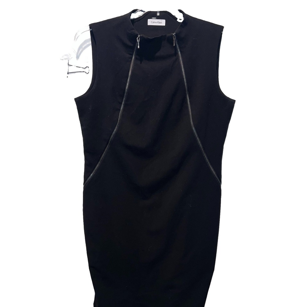 Calvin Klein Sheath Double Zip Mock Neck Black Dress Size  6 ? No Size Tag Chic